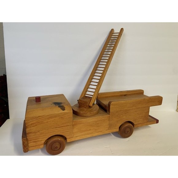 Vintage handmade Wood Firetruck Engine Toy SIGNED DATED - Picture 3 of 16